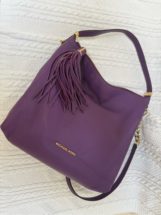 Michael Kors Handbags - Michael Kors Plum Leather Tassel Shoulder Bag